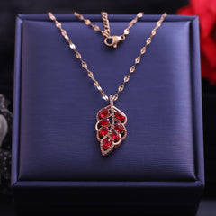 red gemstone leaf pendant necklace