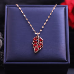 red gemstone leaf pendant necklace