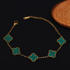 Elegant Clover Charm Gold Plated Bracelet | White & Green