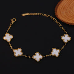 Elegant Clover Charm Gold Plated Bracelet | White & Green