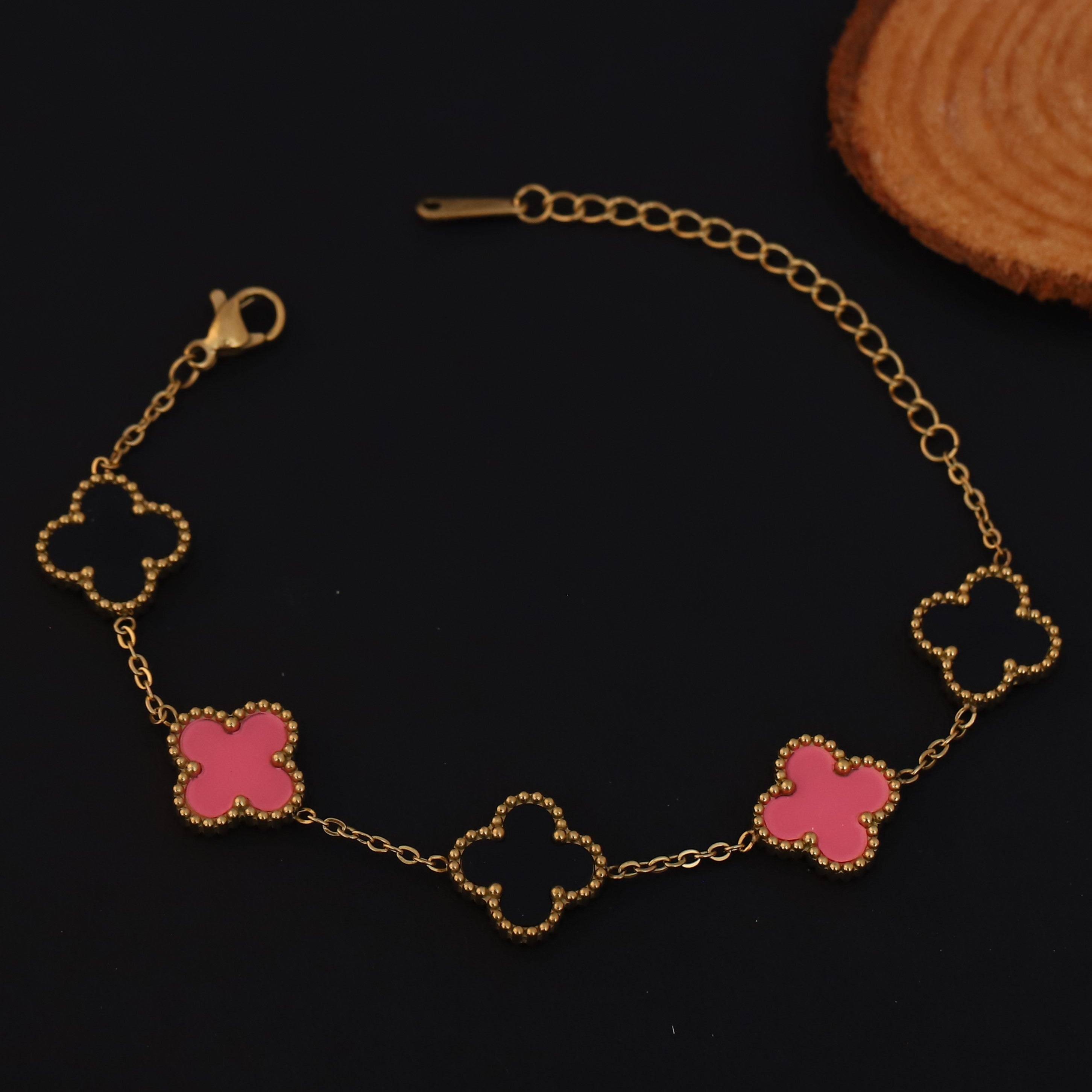 Pink & Black Clover Bracelet