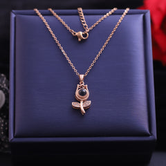 Black gemstone rose pendant necklace