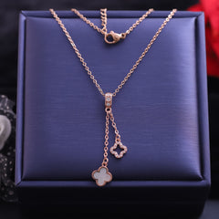 Elegance Bloom Dual Drop Clover Pendant Necklace