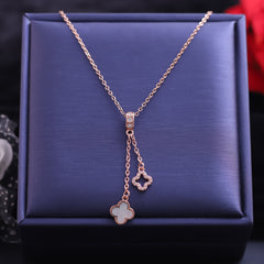 Elegance Bloom Dual Drop Clover Pendant Necklace