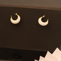 White & Gold Half-Moon Hoop Earrings