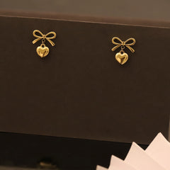 Golden Bow Heart Earrings