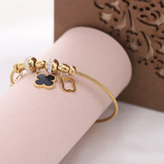 Clover Charm Cable Bracelet with Crystal Beads