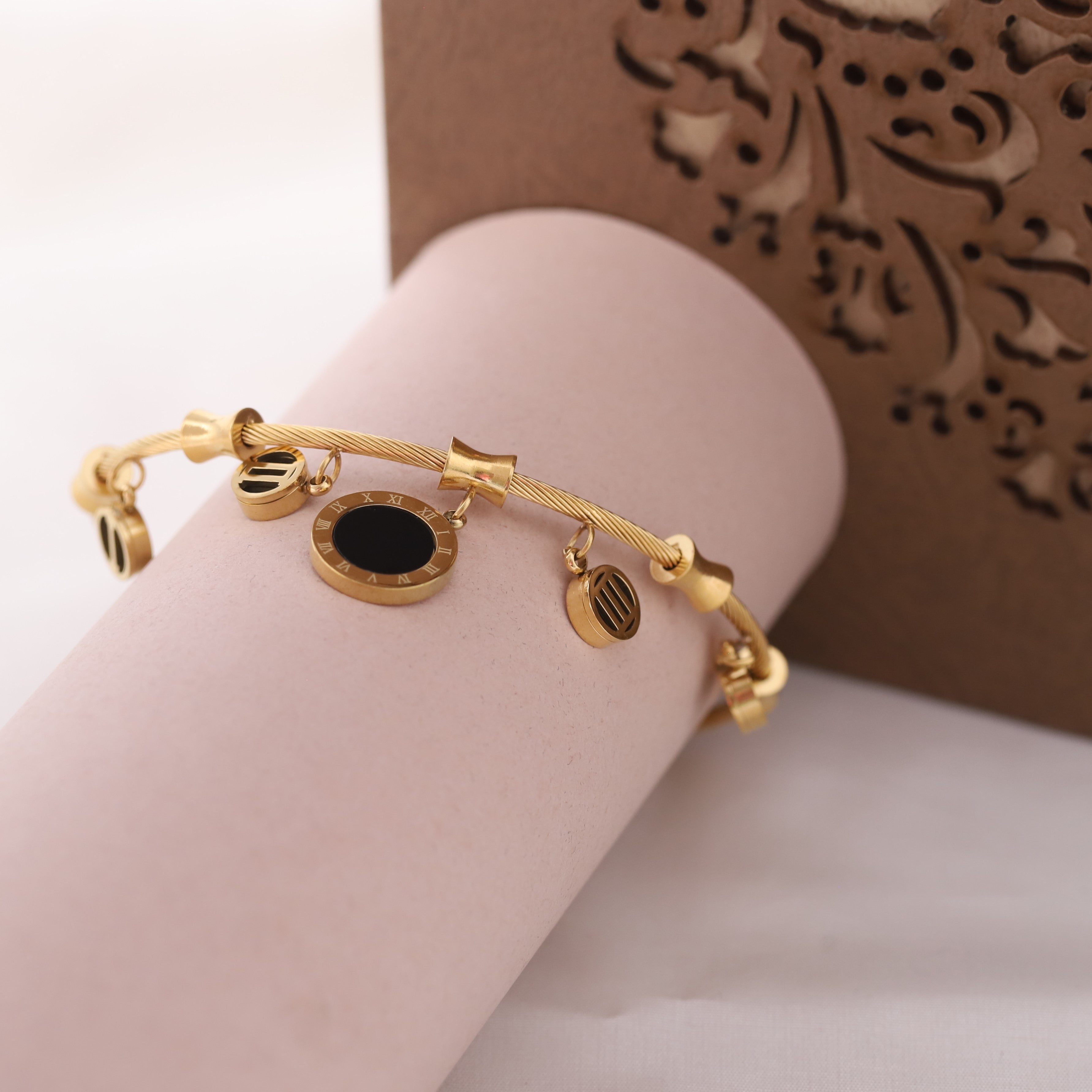 “Roman Black Charm Cable Bracelet for Women & Girls”
