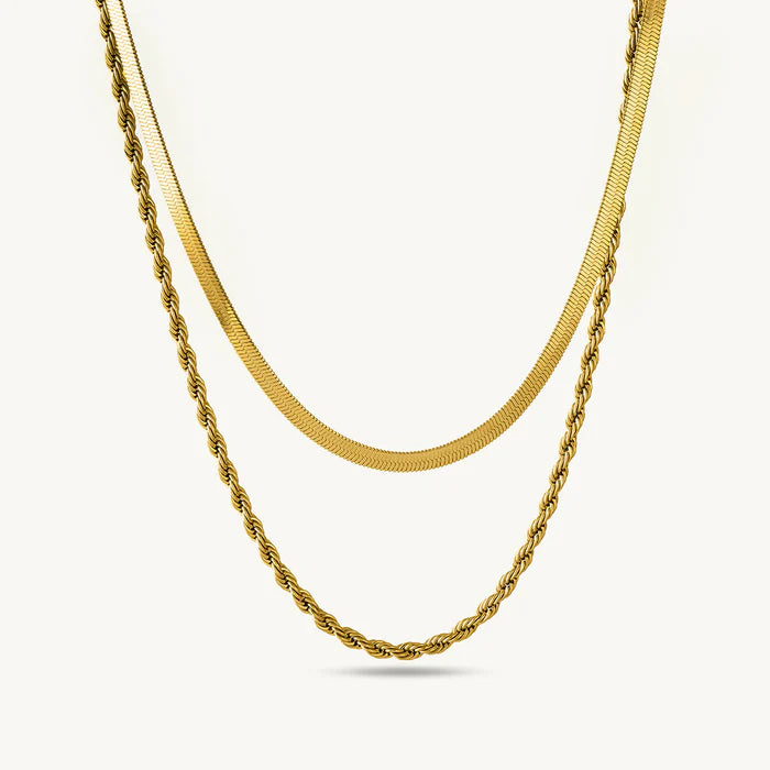 Two gold chains on a white background